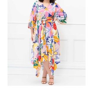 Paradiso Print Kimono Sleeve Maxi Dress